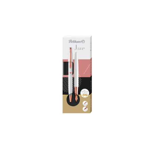 Set penna stilografica e sfera Pelikan Jazz® Noble Elegance blu in cofanetto regalo fusto bianco perla e rosa 821865