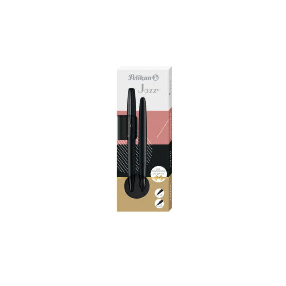 Set penna stilografica e sfera Pelikan Jazz® Noble Elegance blu in cofanetto regalo -  fusto nero - 821896