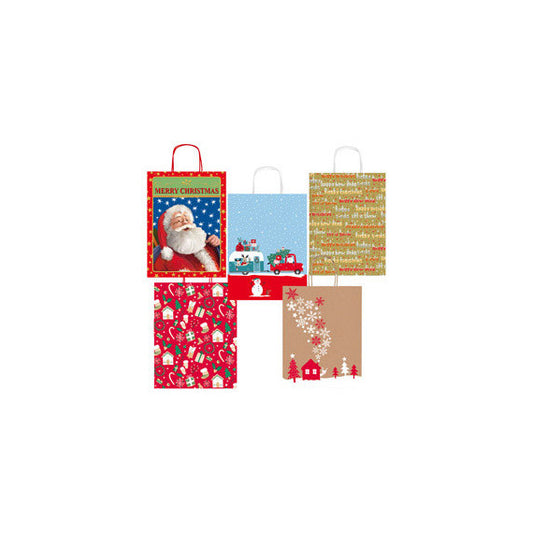 Shopper in carta kraft - con manici - 36 x 46 x 12 cm - fantasia natale - Sadoch