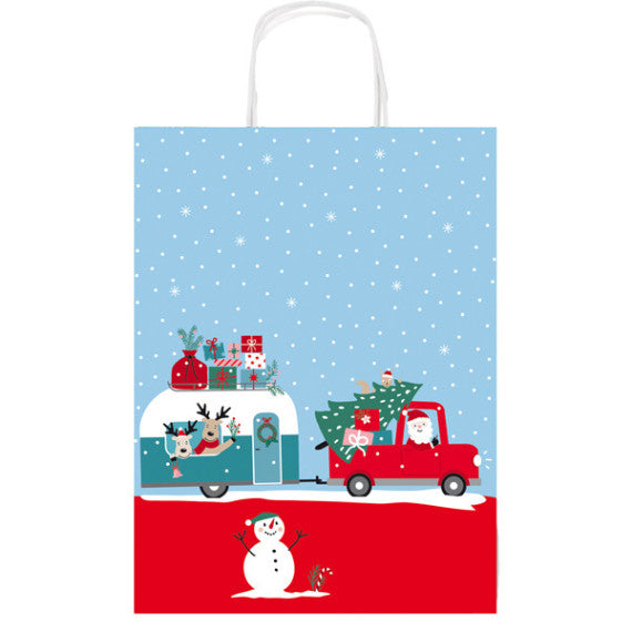 Shopper in carta kraft - con manici - 36 x 46 x 12 cm - fantasia natale - Sadoch