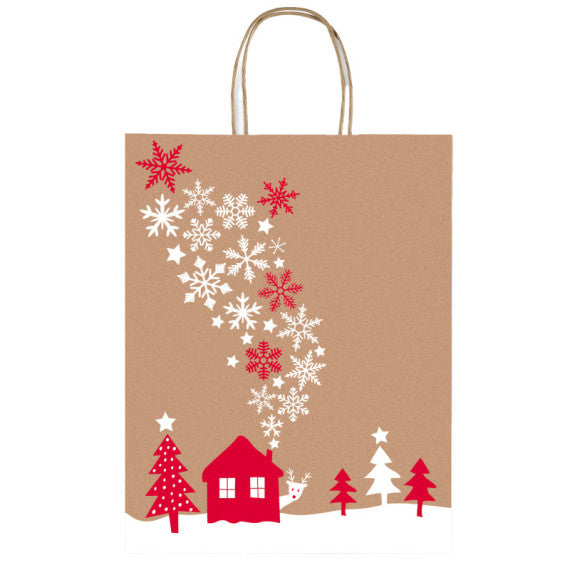 Shopper in carta kraft - con manici - 36 x 46 x 12 cm - fantasia natale - Sadoch