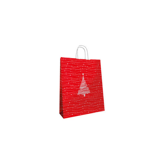 Shopper - maniglie cordino - 26 x 11 x 34,5 cm - carta kraft - albero natale - Mainetti Bags - conf. 25 pezzi