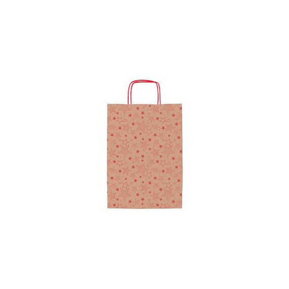 Shopper natale - 26 x 12 x 36 cm - carta kraft - fantasia stelline - rosso - Sadoch