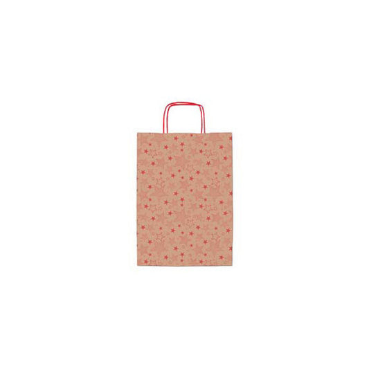Shopper natale - 26 x 12 x 36 cm - carta kraft - fantasia stelline - rosso - Sadoch