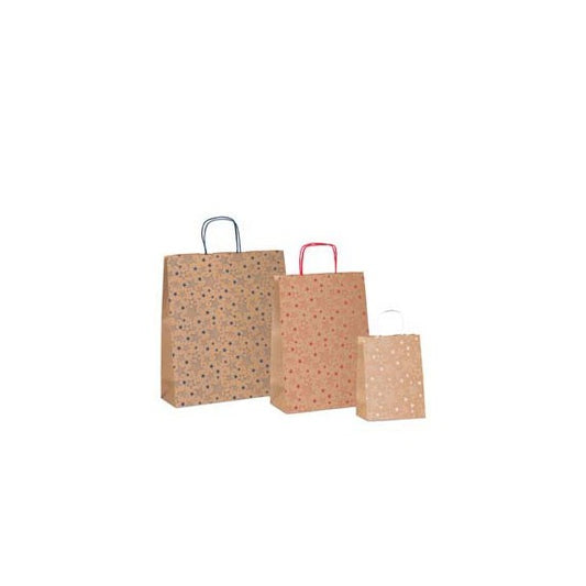 Shopper natale - 36 x 12 x 41 cm - carta kraft - fantasia stelline - colori assortiti - Sadoch