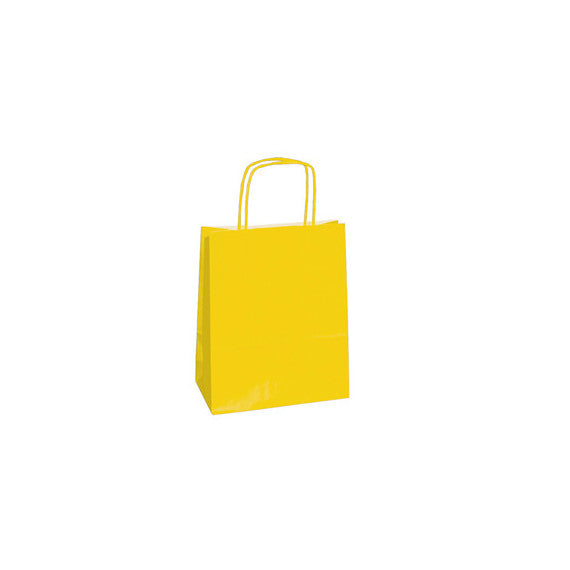 Shopper Twisted - maniglie cordino - 14 x 9 x 20 cm - carta kraft - giallo - Mainetti Bags - conf. 25 pezzi