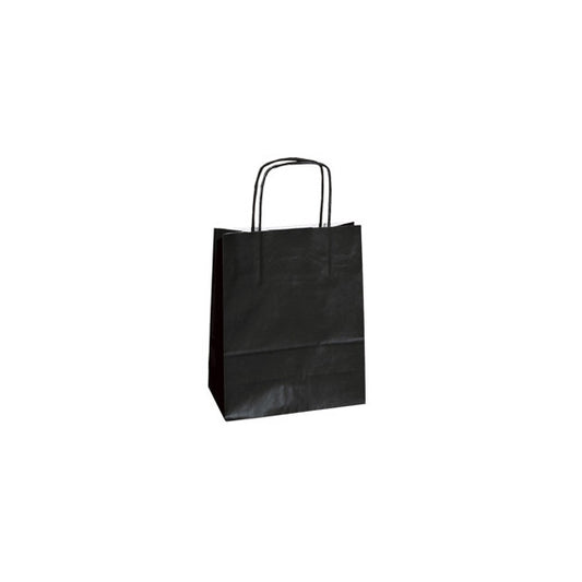Shopper Twisted - maniglie cordino - 14 x 9 x 20 cm - carta kraft - nero - Mainetti Bags - conf. 25 pezzi