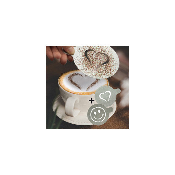 Stencil per caffè - 10 x 12,4 x 0,1 cm - forma cuore e smile - Securit - set 2 pezzi