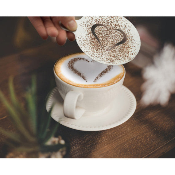 Stencil per caffè - 10 x 12,4 x 0,1 cm - forma cuore e smile - Securit - set 2 pezzi