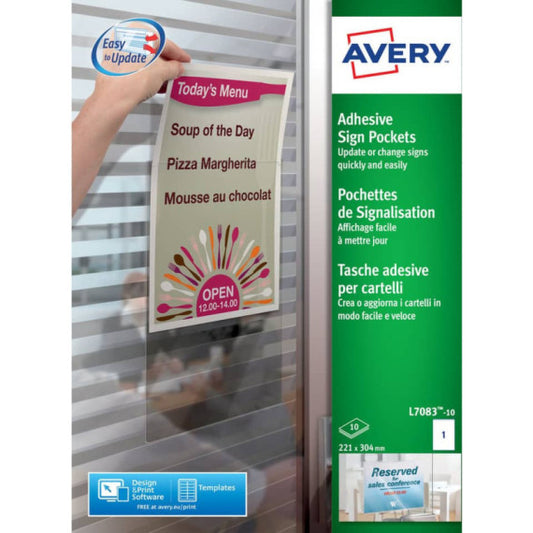 Tasche adesive Avery per fogli A4 trasparente 1 et./foglio Conf. 10 fogli - L7083-10