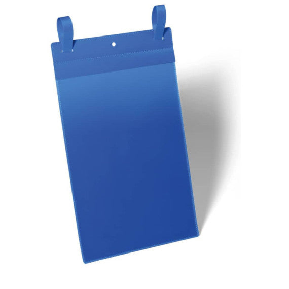 Tasche per identificazione Durable con fascette di aggancio blu f.to esterno mm 223x530- inserto A4 vert. cf. 50- 175007