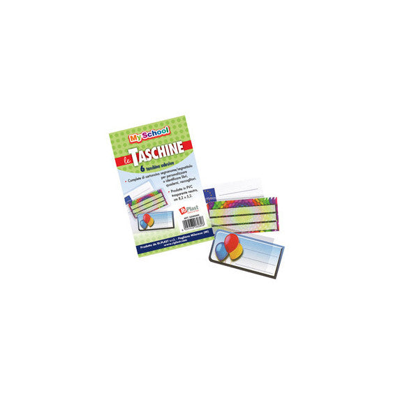 Taschine adesive - con cartoncino portanome - 8,2 x 5,2 cm - PVC - trasparente - Ri.Plast - conf. 6 pezzi