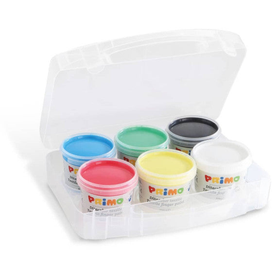 Tempera a dita per tessuti Primo 100 g - valigetta 6 colori primari in vasetti in polipropilene - 228TXD100SP