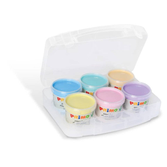 Tempera a dita Primo 100 g - valigetta 6 colori assortiti pastello in vasetti in polipropilene - 2212TD6PAST