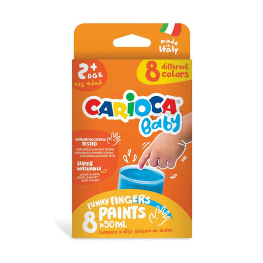 Tempera a dita superlavabile Carioca 50 ml - conf. da 8 colori assortiti - 43174