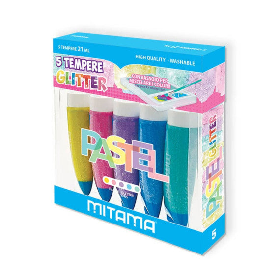 Tempera Mitama Più Lavabile - colori glitter assortiti - conf. 5 tubetti da 21 ml - 62879