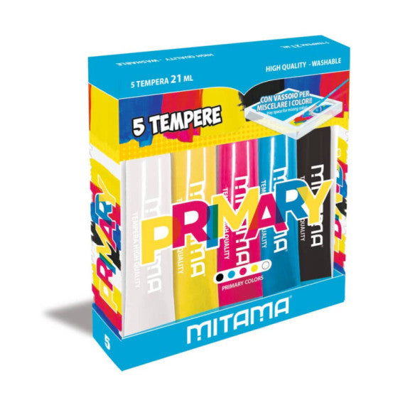 Tempera Mitama Più Lavabile - colori primari assortiti - conf. 5 tubetti da 21 ml - 61929
