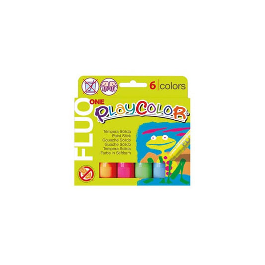 Tempera solida in stick Playcolor - 10 gr - colori fluo - Instant - astuccio 6 stick fluo