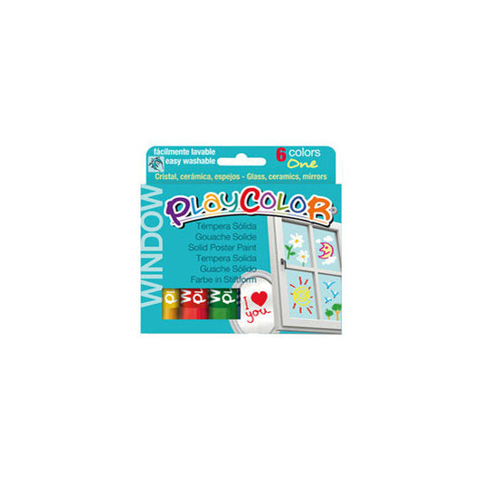 Tempera solida in stick Playcolor - 10gr – colori per vetro – colori assortiti – Instant - astuccio da 6 stick