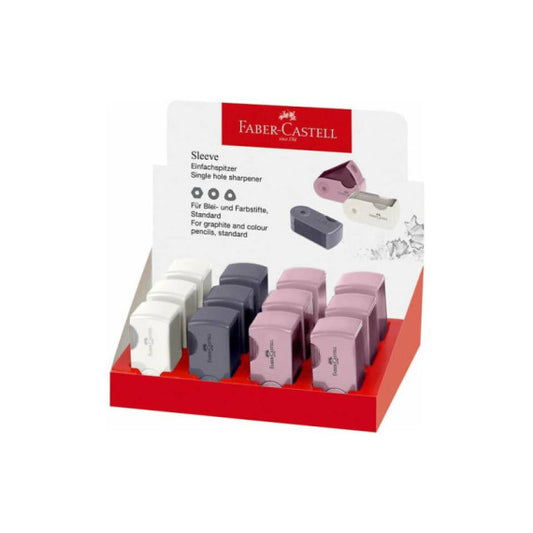 Temperamatite 2 fori Faber Castell mini Sleeve con serbatoio 3 colori assortiti - conf. 12 pezzi - 182734
