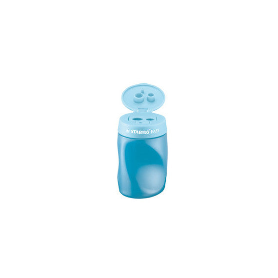 Temperamatite Easy con contenitore  - 3 fori - ergonomico - blu - per mancini - Stabilo