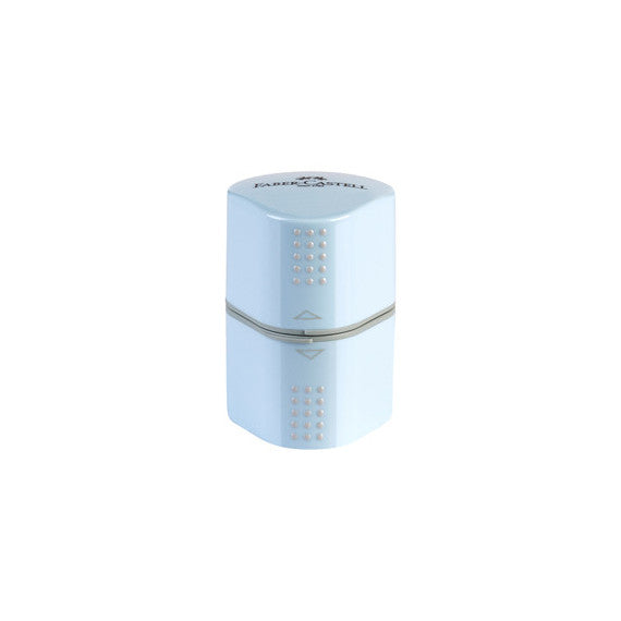 Temperamatite Grip 2001 con contenitore - 3 fori - sky blue - con doppio serbatoio - Faber Castell
