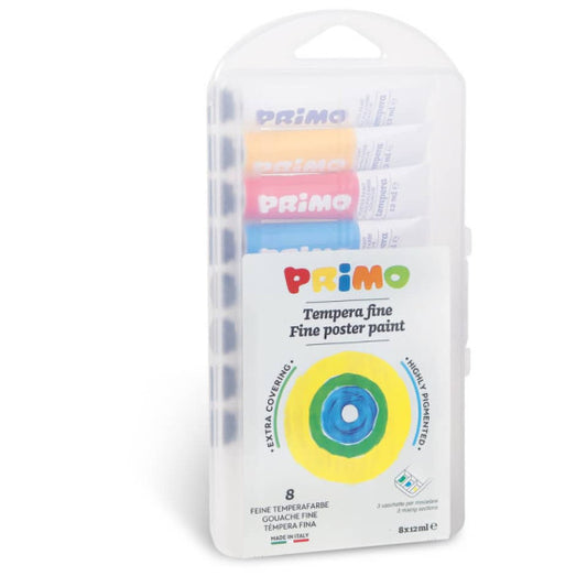 Tempere 12 ml - scatola in polipropilene 8 tubetti Primo assortiti - 441T8SP