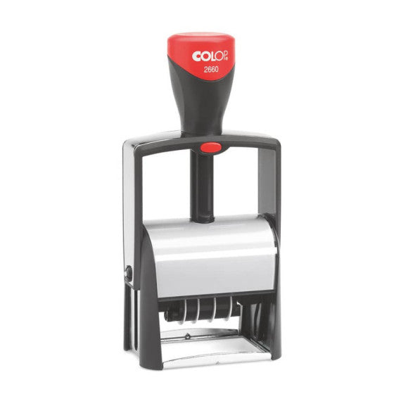 Timbro Colop 2600 autoinchiostrante datario con piastra personalizzabile 37x58 mm - 2660