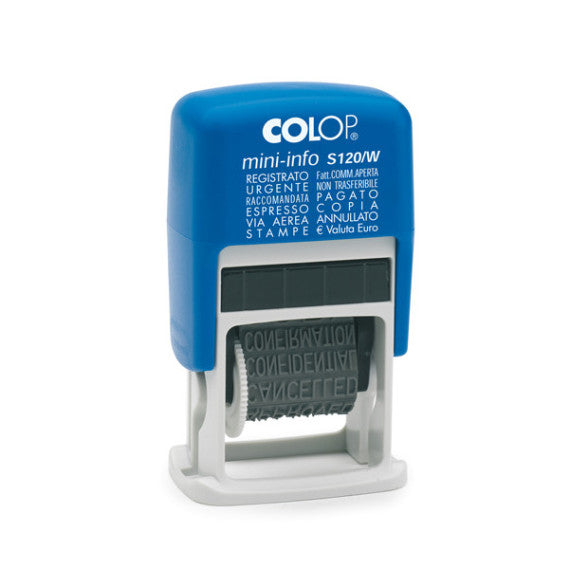 Timbro Mini Info S120/W Polinomio - 12 diciture 4 mm - autoinchiostrante - Colop®