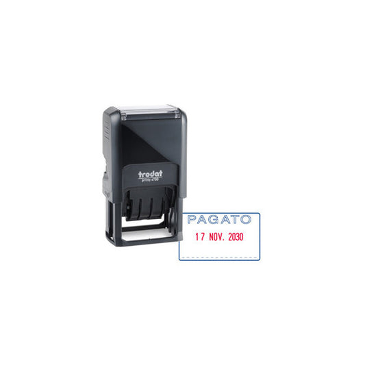 Timbro Printy 4750/L autoinchiostrante - DATA + PAGATO - 41 x 24 mm - 4 mm - bicolore - Trodat®