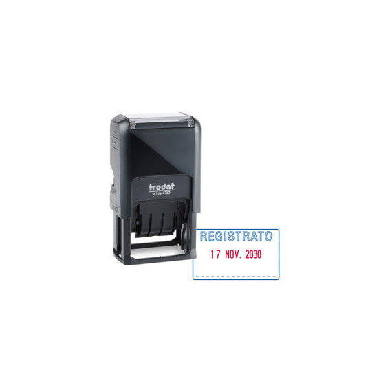 Timbro Printy 4750/L autoinchiostrante - DATA + REGISTRATO - 4,1 x 2,4 cm - 4 mm - bicolore -Trodat®