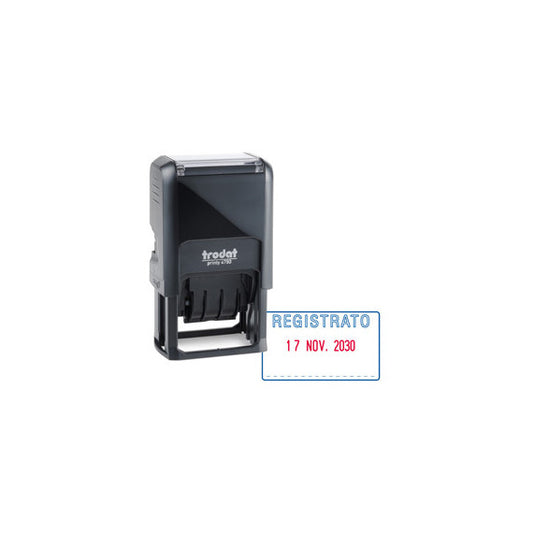 Timbro Printy 4750/L autoinchiostrante - DATA + REGISTRATO - 4,1 x 2,4 cm - 4 mm - bicolore -Trodat®