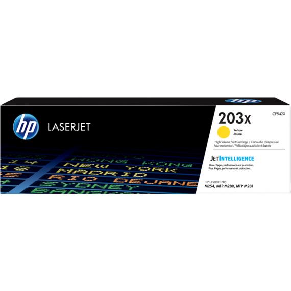 TONER ORIGINALE HP CF542X GIALLO 203X PER HP LASERJET COLOR M280 M281 M254 CAPACITA 2.500 PAGINE