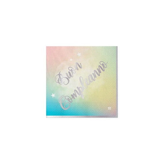 Tovagliolo Soft Rainbow - Buon Compleanno - 33 x 33 cm - carta -  Big Party - conf. 20 pezzi