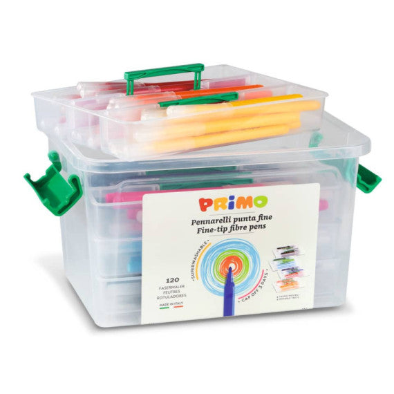 Valigetta 120 pennarelli in 12 colori Primo assortiti - punta fine 2,5 mm superlavabili -