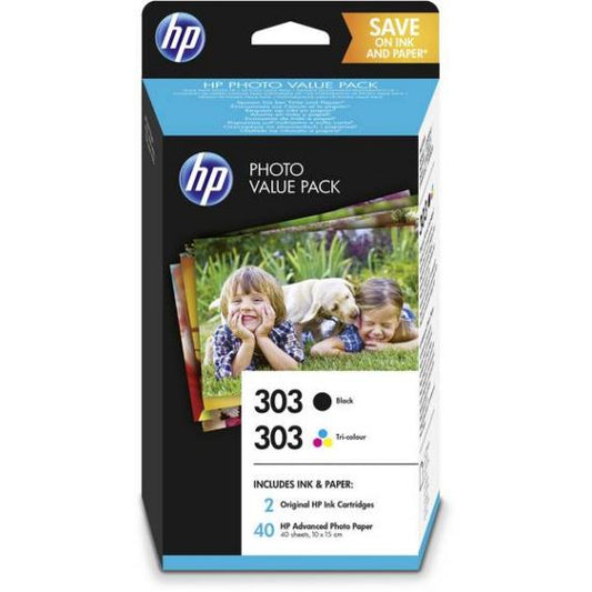 VALUE PACK HP Z4B62EE 303BK + 303C ORIGINALE + 50FF CARTA PHOTOPER HP ENVY PHOTO 6220 6230 7130 7830 T6N01AE T6N02AE