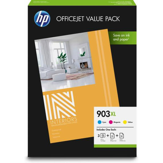 VALUE PACK ORIGINALE HP 903XL CMY 1CC20AE + 25FF CARTA 180GR HP E 50FF HP AIO PER HP OFFICEJET PRO 6960, PRO 6970, PRO 6974